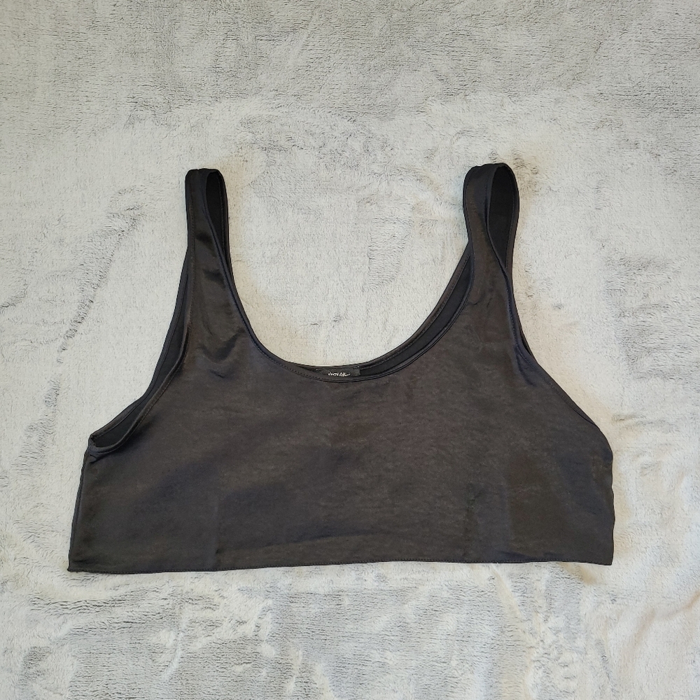 Nasty Gal Womens Size 8 Scoop Neck Crop Top Textured Black Layerable Boudoir NEW
